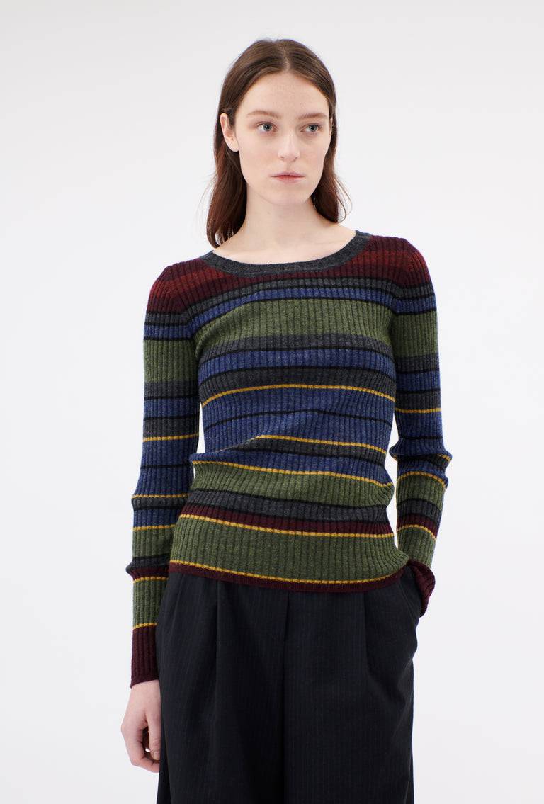 Odeeh Placed Stripe Wool Pullover, Army Green