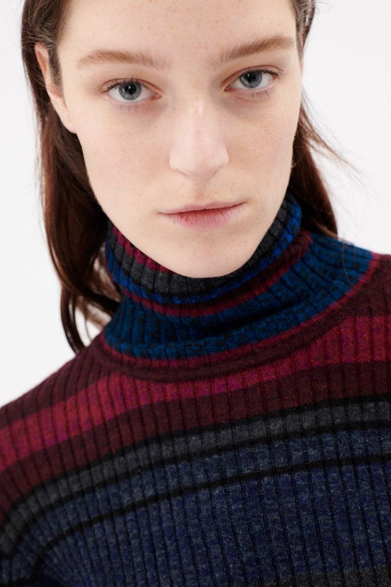 Odeeh Placed Stripe Wool Pullover, Vermillion
