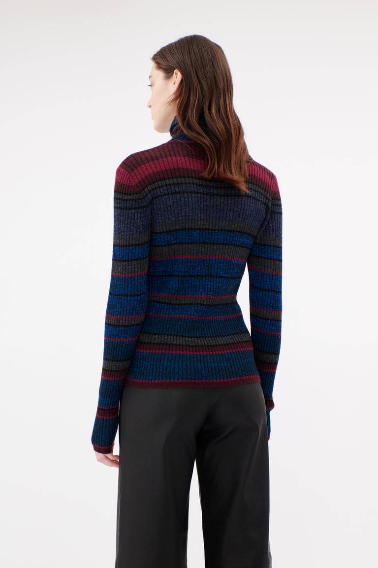 Odeeh Placed Stripe Wool Pullover, Vermillion