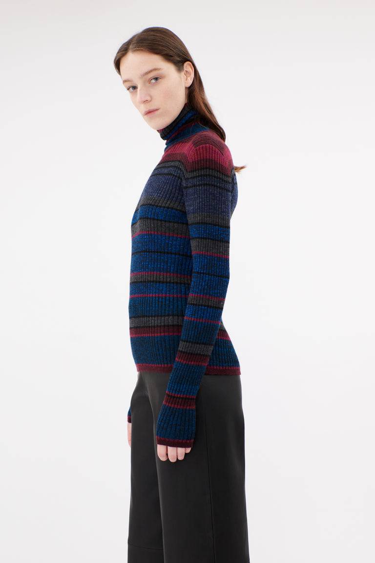 Odeeh Placed Stripe Wool Pullover, Vermillion