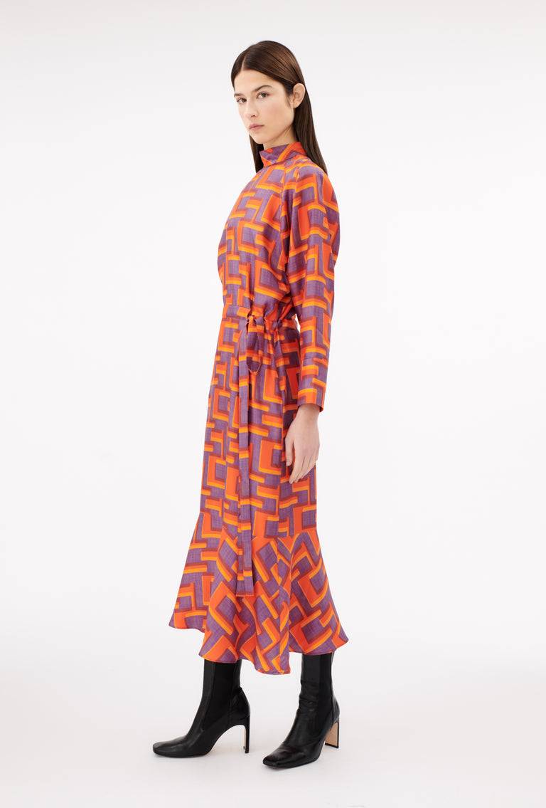 Odeeh Pop Art Maze Kleid, Glowing Orange