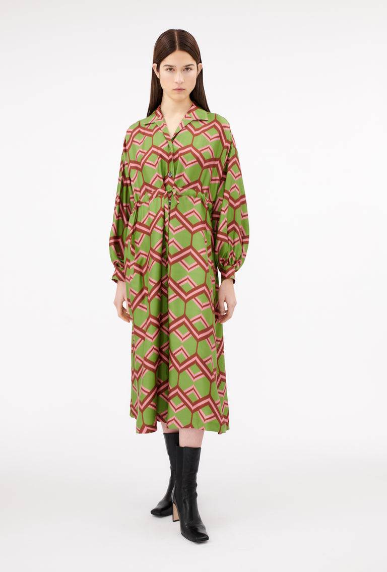 Odeeh Ribbon Zig Zag Kleid, Grass Green