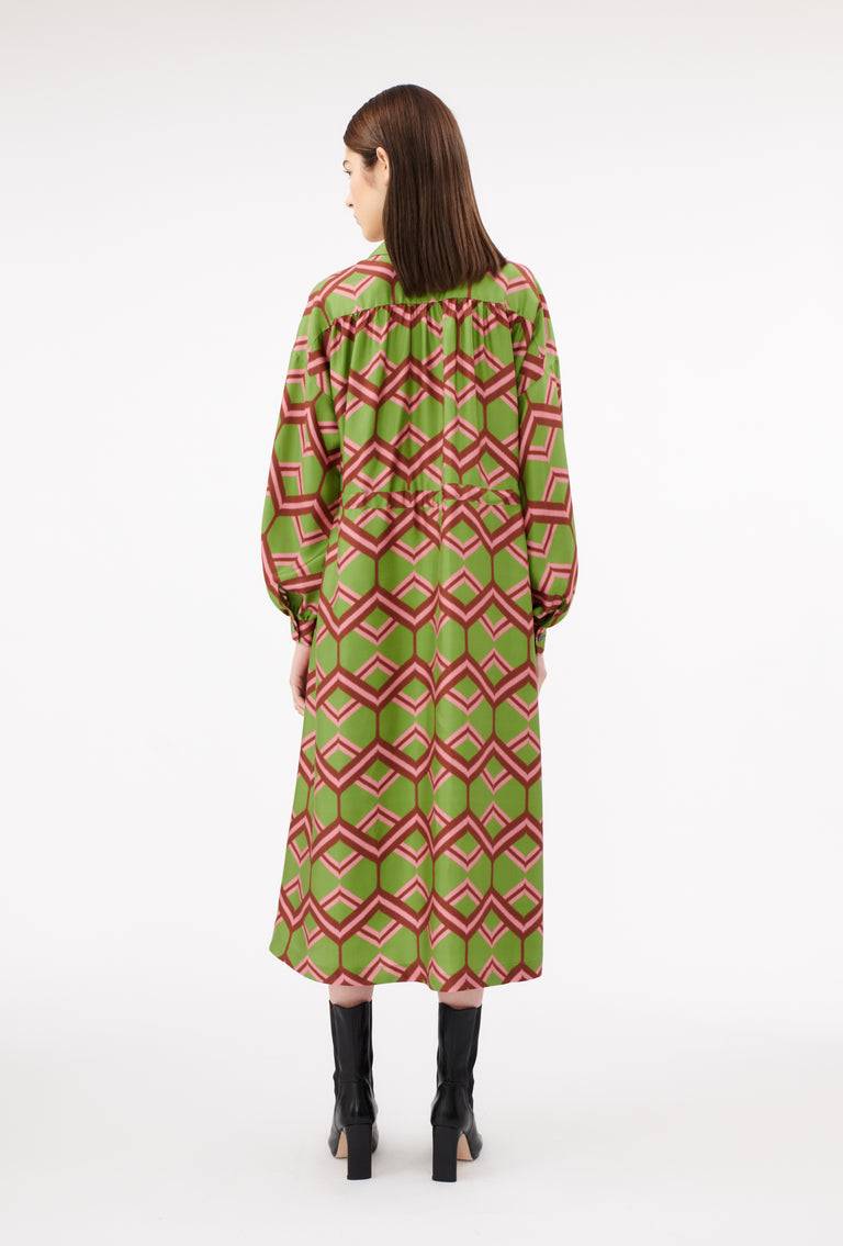 Odeeh Ribbon Zig Zag Kleid, Grass Green