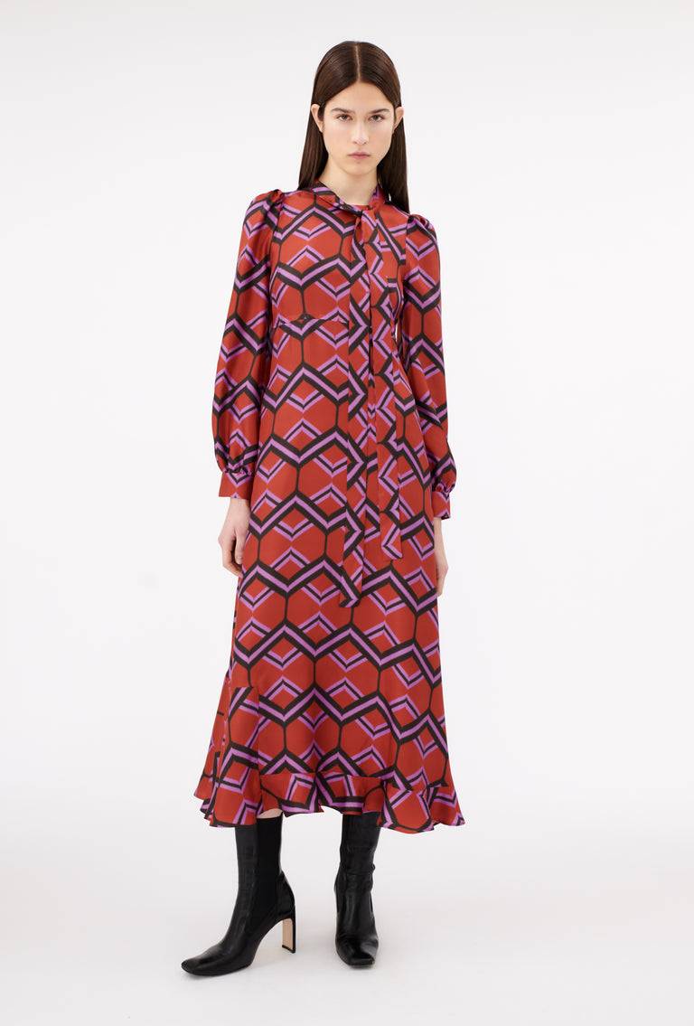 Odeeh Ribbon Zig Zag Kleid, Rusty Red