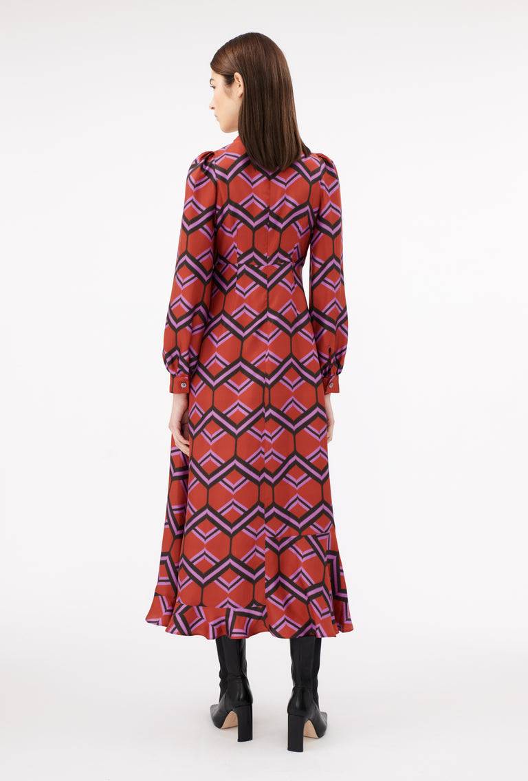 Odeeh Ribbon Zig Zag Kleid, Rusty Red