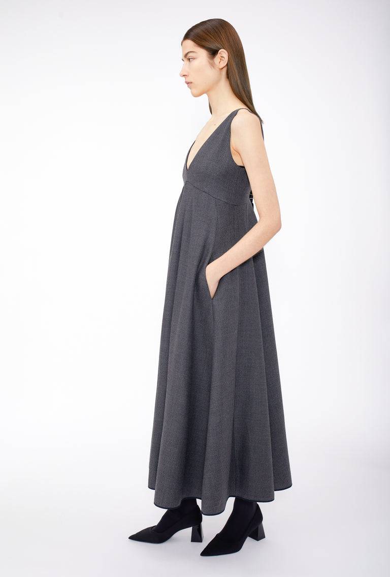 Odeeh Savile Row Wool Pique Kleid, Charcoal