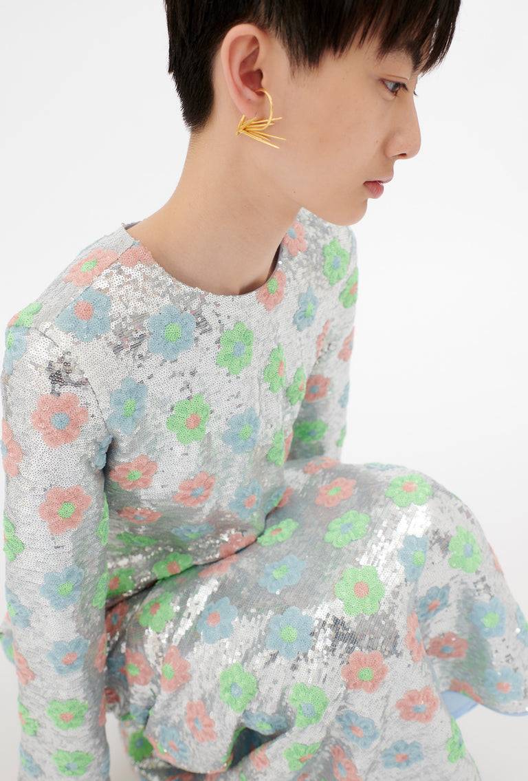 Odeeh Sequins Daisies Kleid, Silver