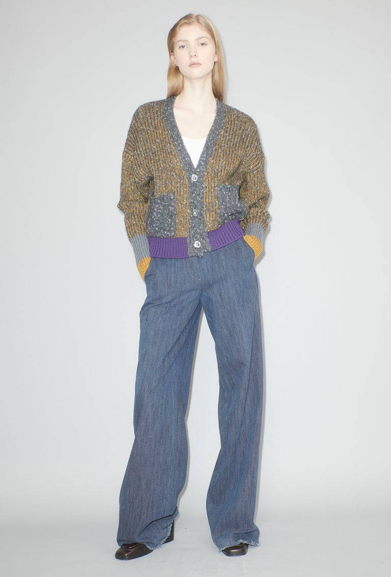 Odeeh Slub Tweed Cardigan, Olive Brown