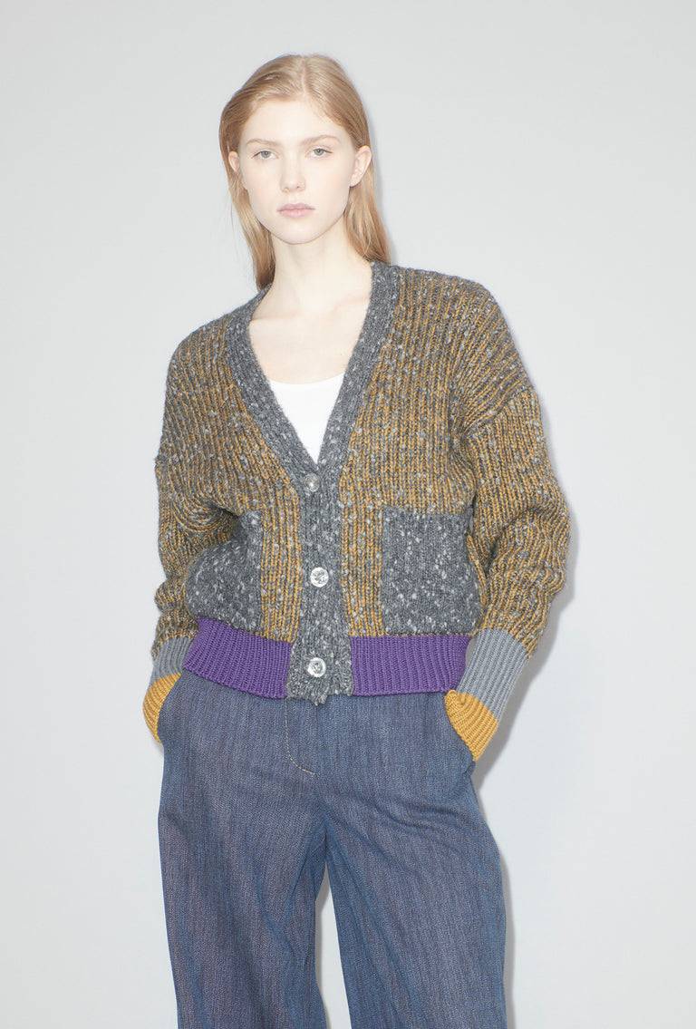 Odeeh Slub Tweed Cardigan, Olive Brown