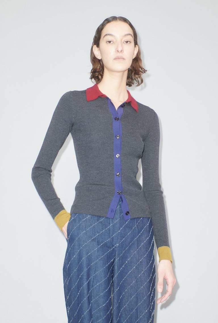 Odeeh Stretch Merino Cardigan, Charcoal