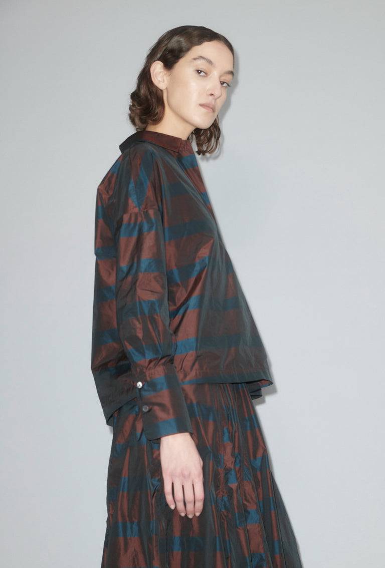 Odeeh Striped Taffeta Bluse, Burgundy
