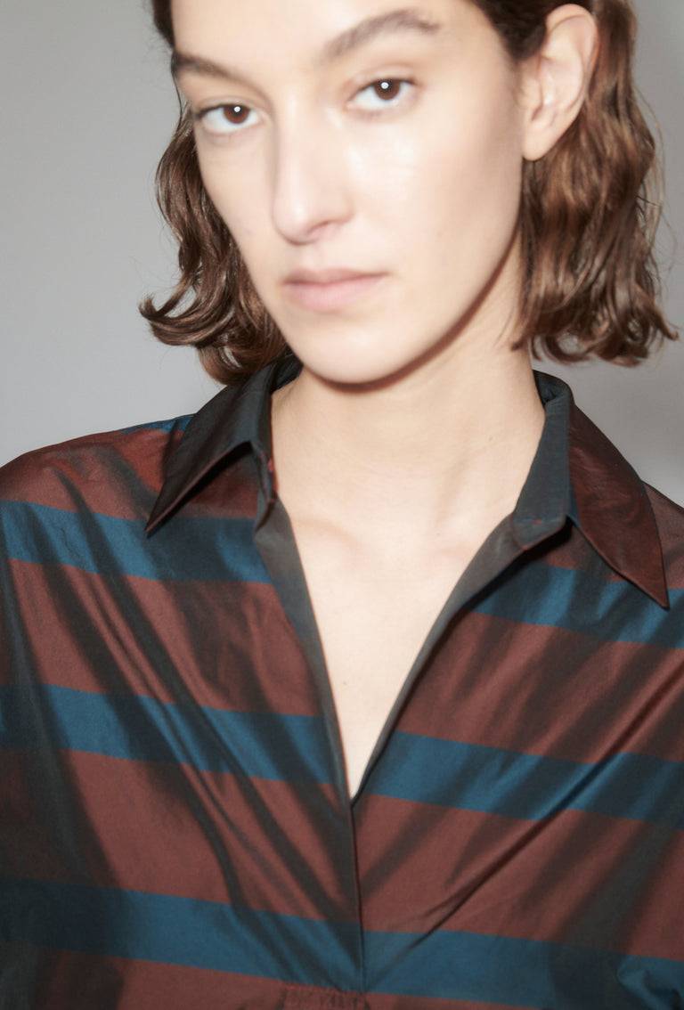 Odeeh Striped Taffeta Bluse, Burgundy