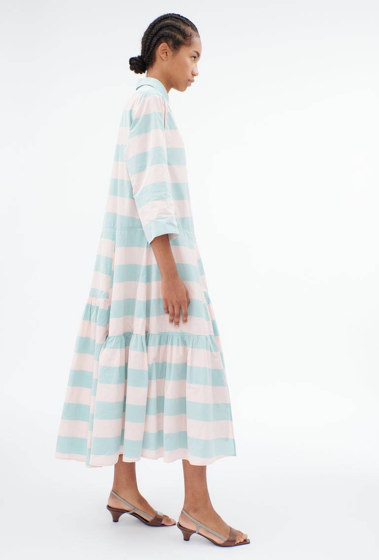 Odeeh Taffeta Block Stripe Kleid, Sorbet