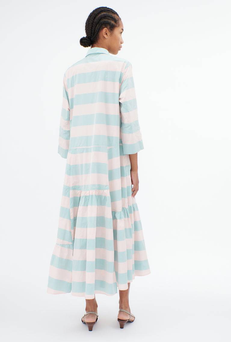 Odeeh Taffeta Block Stripe Kleid, Sorbet