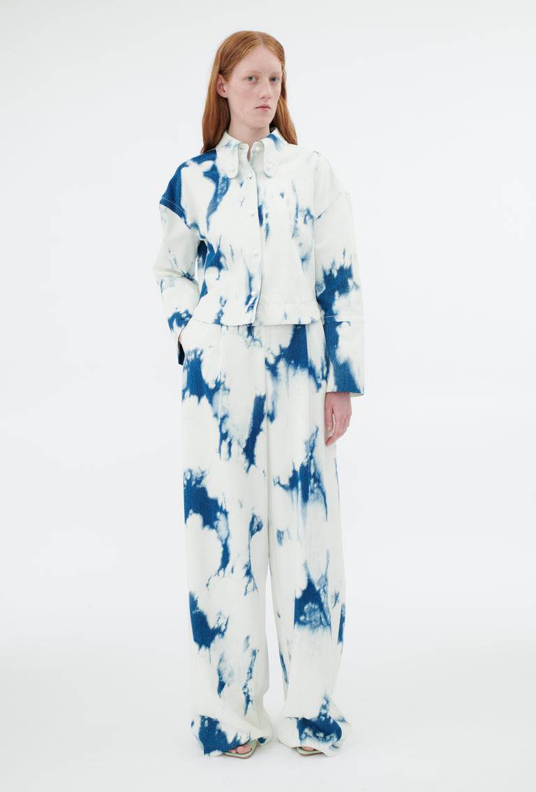 Odeeh Tie Dye Denim "Made In Italy" Hose, Blue White