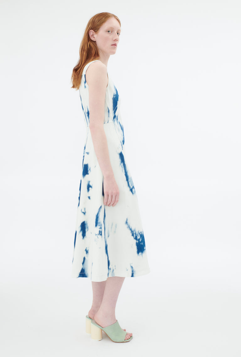 Odeeh Tie Dye Denim "Made In Italy" Kleid, Blue White