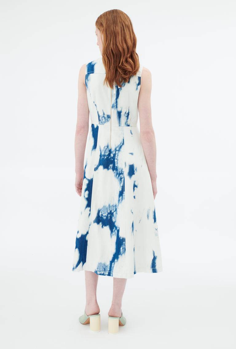 Odeeh Tie Dye Denim "Made In Italy" Kleid, Blue White