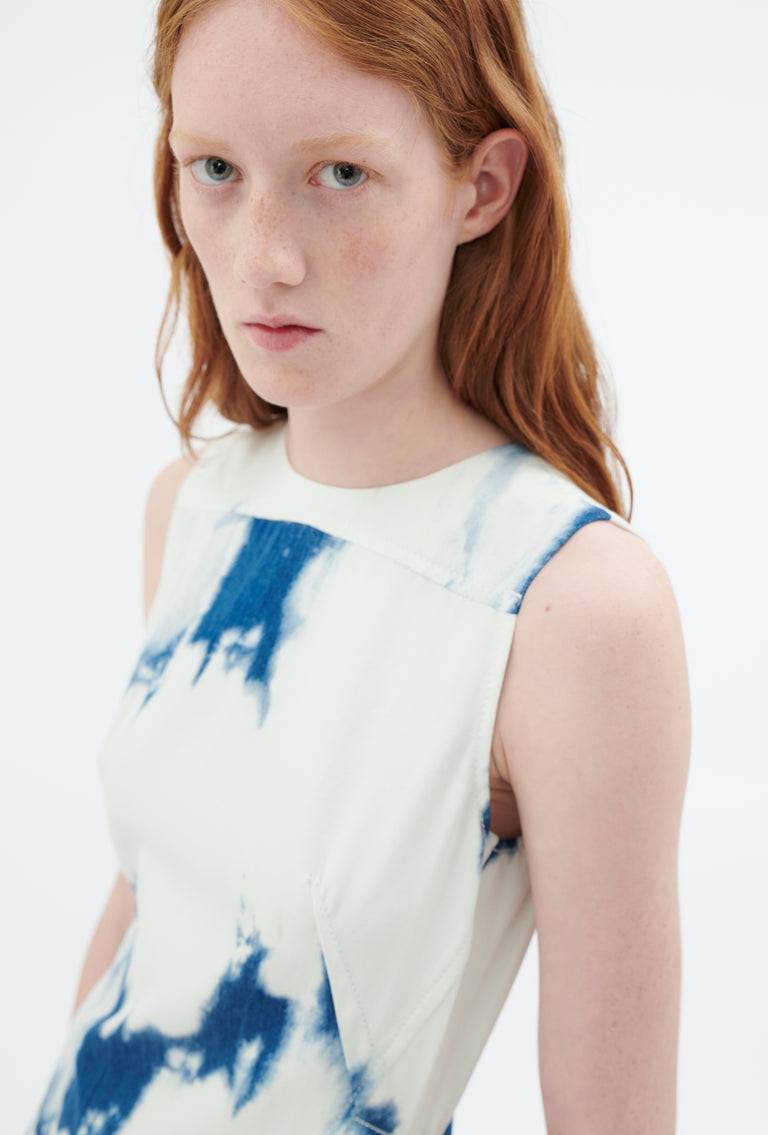 Odeeh Tie Dye Denim "Made In Italy" Kleid, Blue White