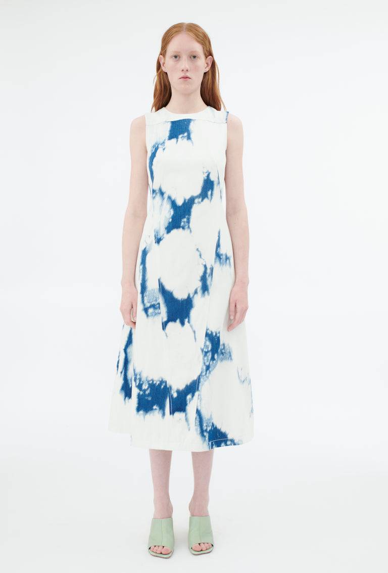 Odeeh Tie Dye Denim "Made in Italy" Kleid, Blue White