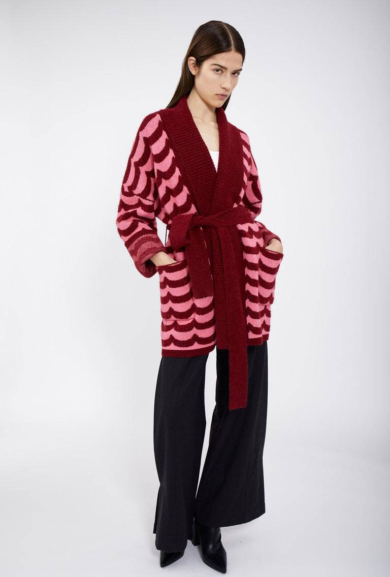 Odeeh Waves Cardigan, Pomegranate