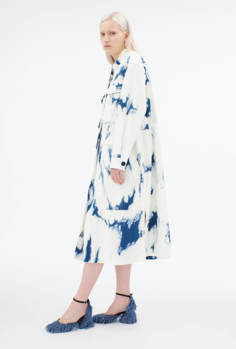 Odeeh Tie Dye Denim "Made In Italy" Mantel, Blue White