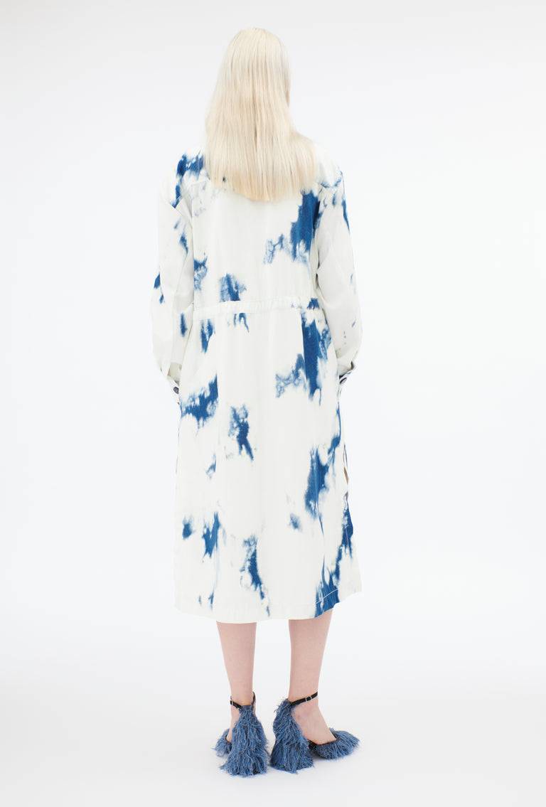 Odeeh Tie Dye Denim "Made In Italy" Mantel, Blue White