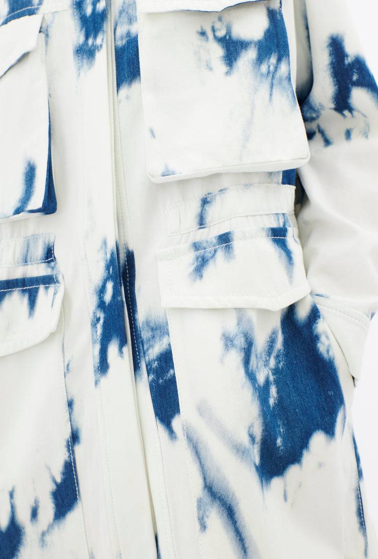 Odeeh Tie Dye Denim "Made In Italy" Mantel, Blue White