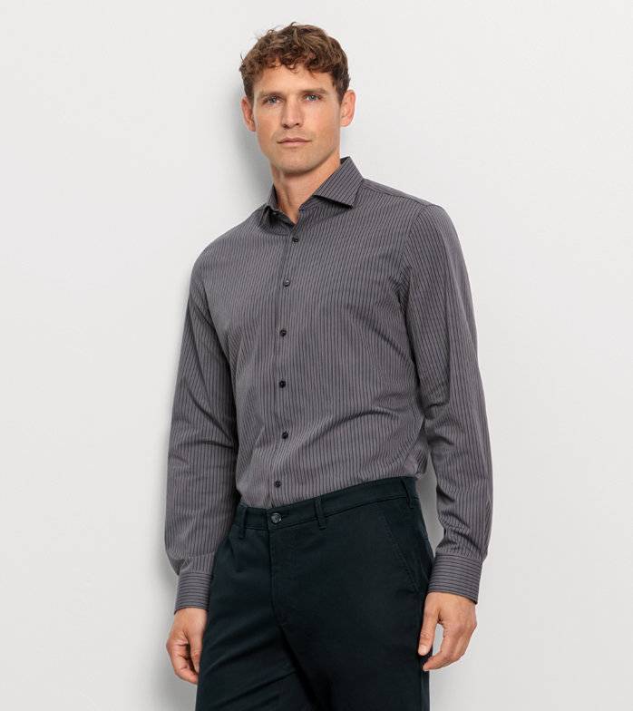 Oblymp Level Five 24/Seven, Businesshemd, body fit, Kent, Anthrazit Oblymp Level Five 24/Seven, Businesshemd, body fit, Kent, Anthrazit