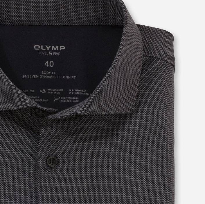 Oblymp Level Five 24/Seven, Businesshemd, Body Fit, Kent, Schwarz