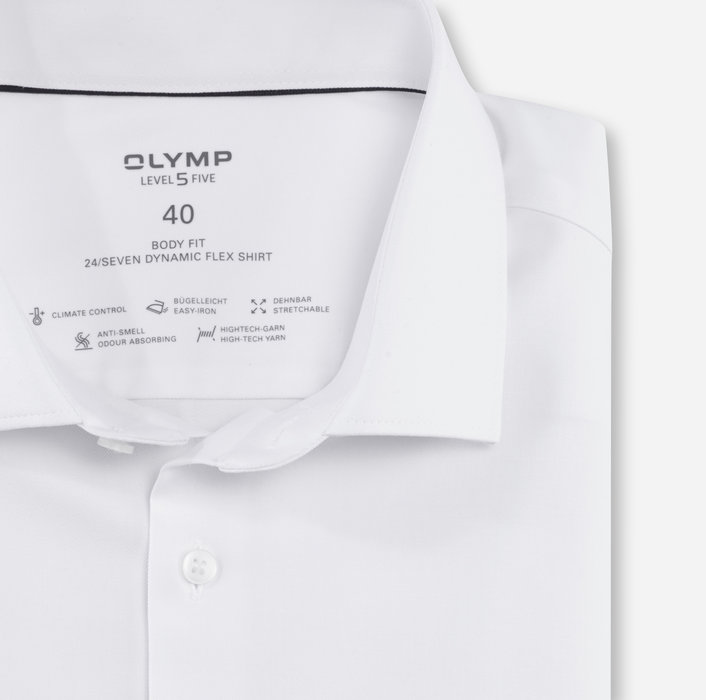 Oblymp Level Five 24/Seven, Businesshemd, Body Fit, Modern Kent, Weiß