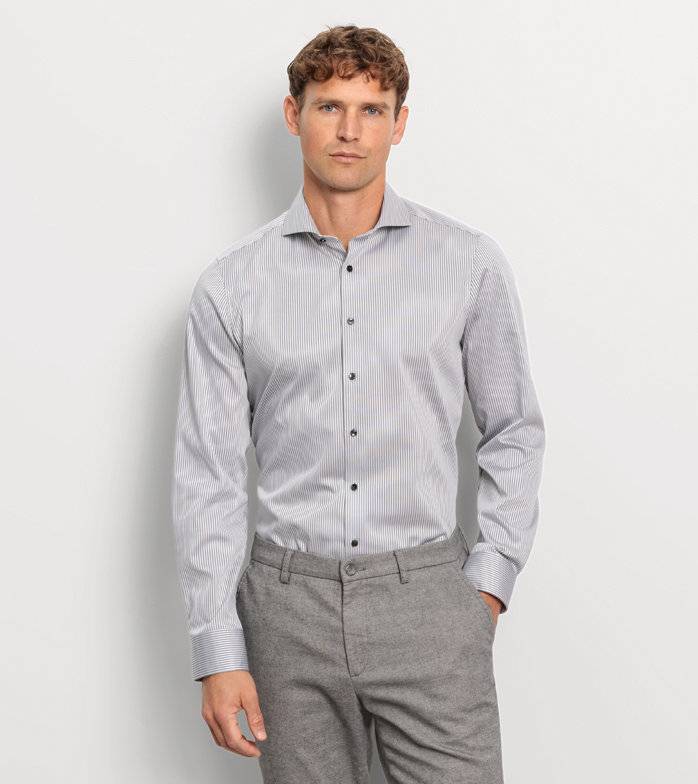 Oblymp Level Five, Businesshemd, body fit, Haifisch, Silbergrau