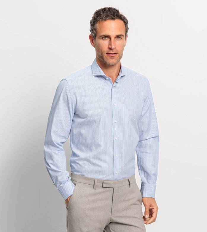 Oblymp Level Five garment washed, Businesshemd, body fit, Haifisch, Bleu