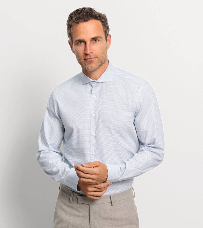 Oblymp Level Five garment washed, Businesshemd, body fit, Haifisch, Bleu