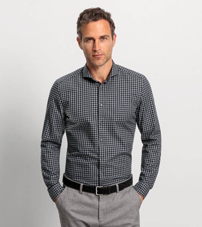 Oblymp Level Five garment washed, Businesshemd, body fit, Haifisch, Graphit