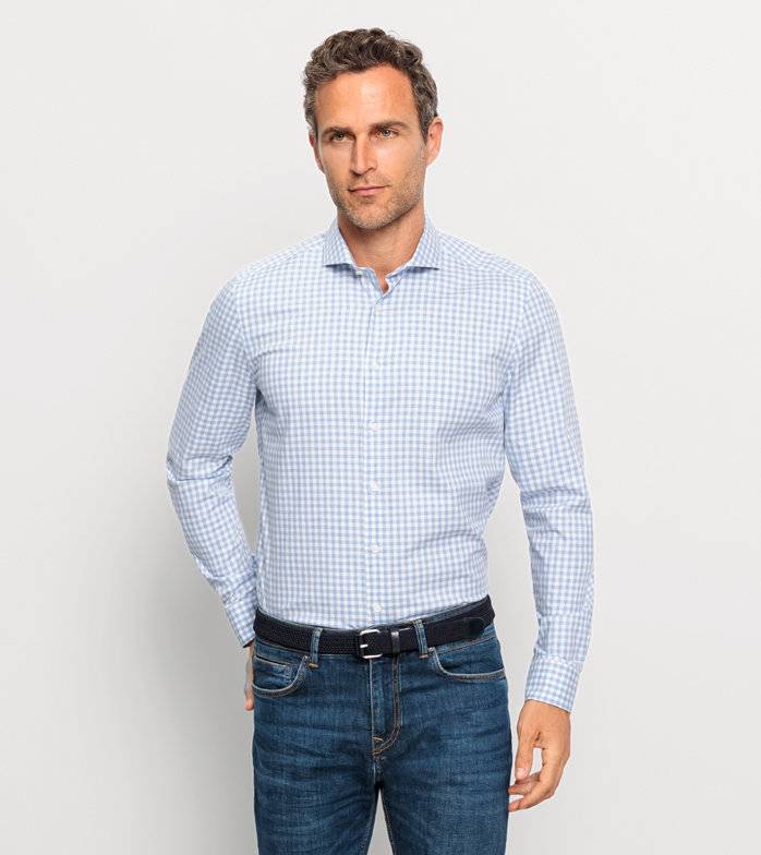 Oblymp Level Five garment washed, Businesshemd, body fit, Haifisch, Bleu