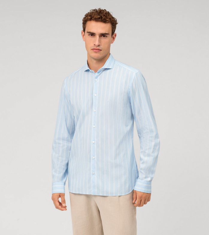 Oblymp Level Five garment washed, Businesshemd, body fit, Haifisch, Bleu