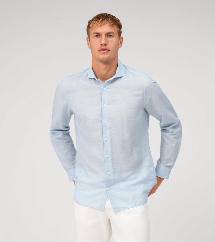 Oblymp Level Five garment washed, Businesshemd, body fit, Haifisch, Hellblau