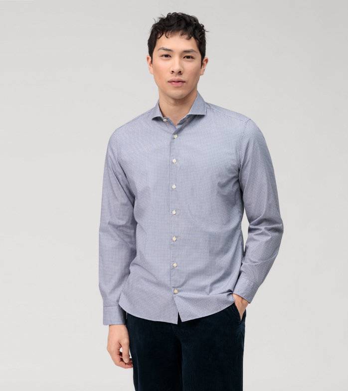 Oblymp Level Five garment washed, Businesshemd, body fit, Haifisch, Marine