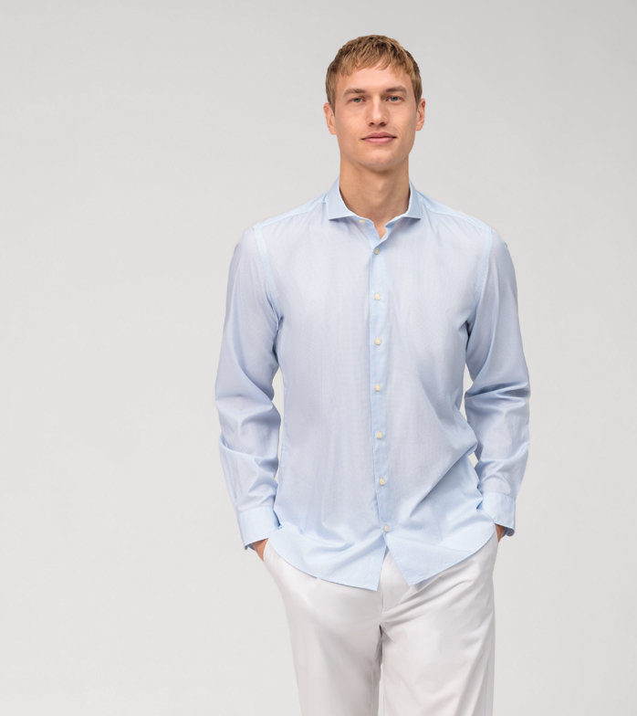 Oblymp Level Five garment washed, Businesshemd, body fit, Haifisch, Bleu