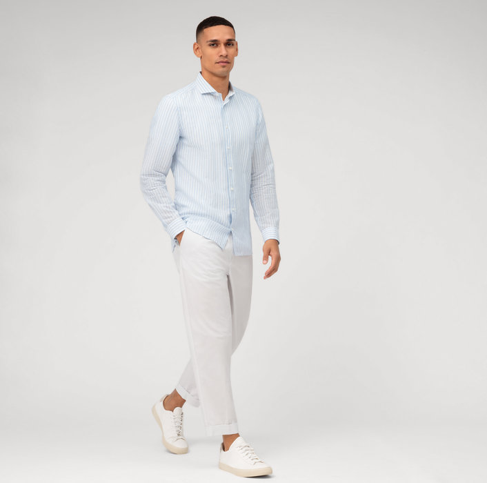 Oblymp Level Five Garment Washed, Businesshemd, Body Fit, Haifisch, Bleu