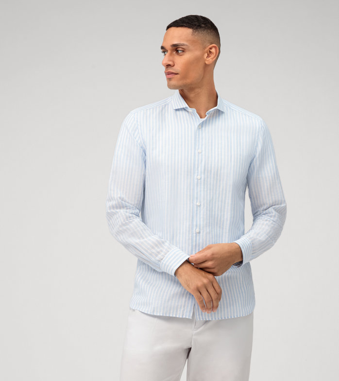 Oblymp Level Five garment washed, Businesshemd, body fit, Haifisch, Bleu