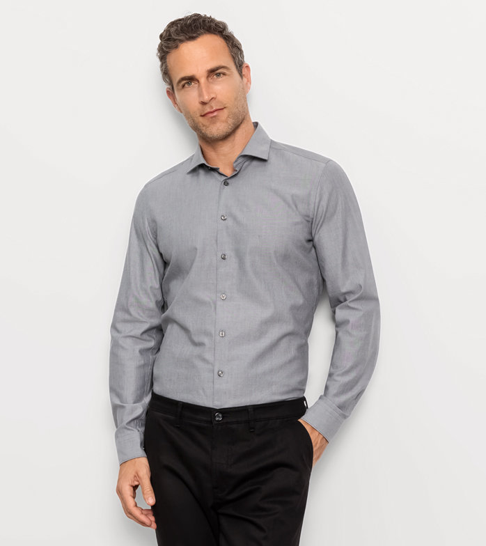 Oblymp Level Five garment washed, Businesshemd, body fit, Kent, Mittelgrau