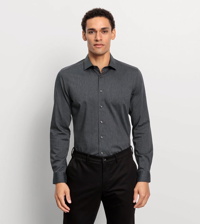 Oblymp Level Five garment washed, Businesshemd, body fit, Kent, Graphit