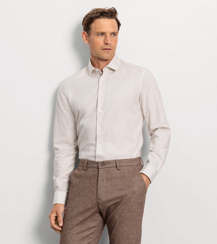 Oblymp Level Five garment washed, Businesshemd, body fit, Kent, Natur