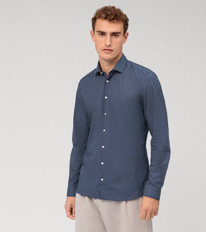 Oblymp Level Five garment washed, Businesshemd, body fit, Kent, Marine