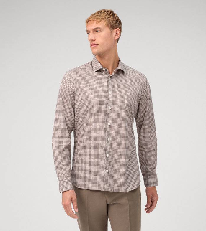 Oblymp Level Five garment washed, Businesshemd, body fit, Kent, Natur