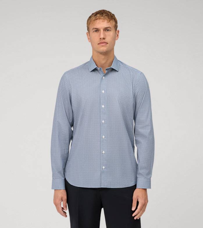 Oblymp Level Five garment washed, Businesshemd, body fit, Kent, Bleu