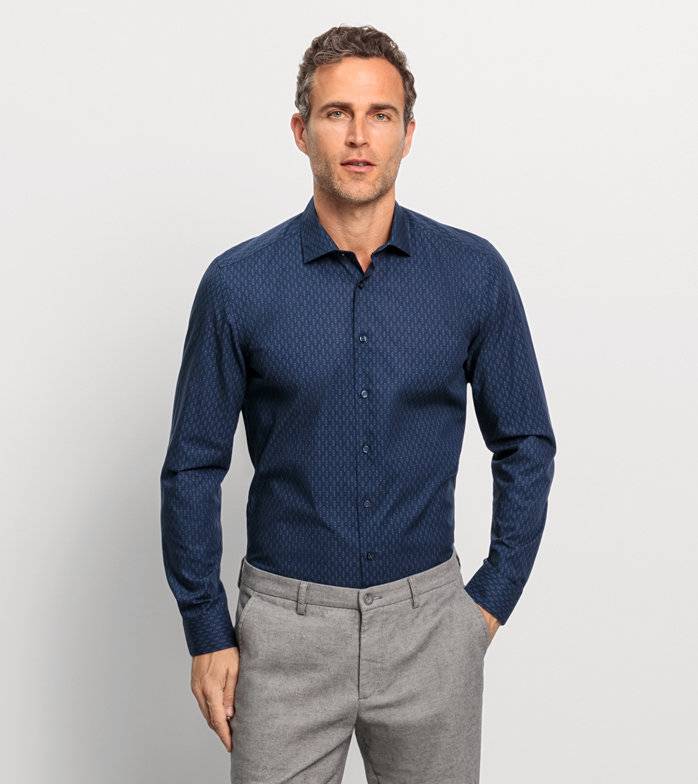 Oblymp Level Five garment washed, Businesshemd, body fit, Kent, Marine