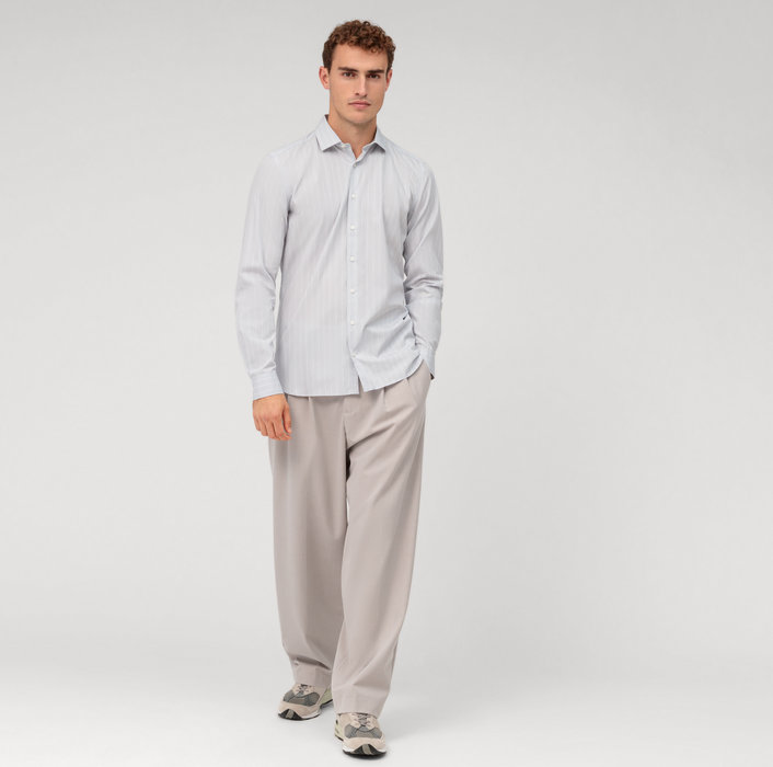 Oblymp Level Five Garment Washed, Businesshemd, Body Fit, Kent, Silbergrau