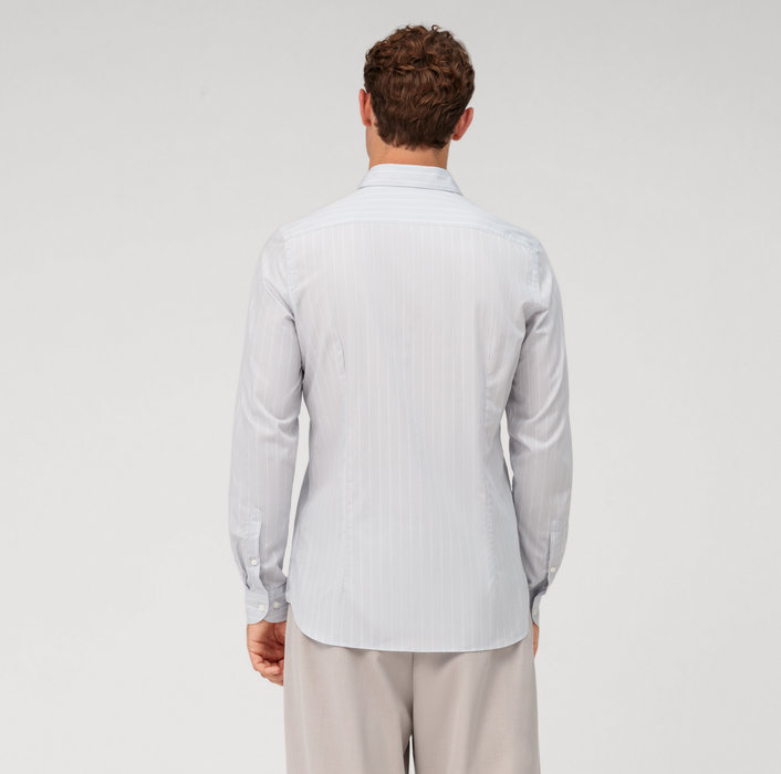 Oblymp Level Five Garment Washed, Businesshemd, Body Fit, Kent, Silbergrau